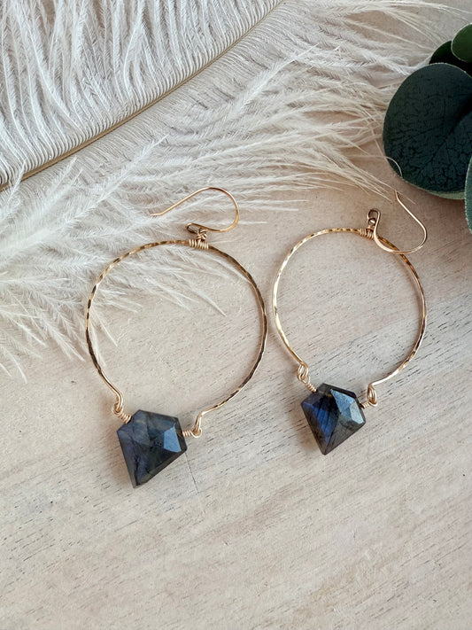Labradorite Large Hoop Earrings