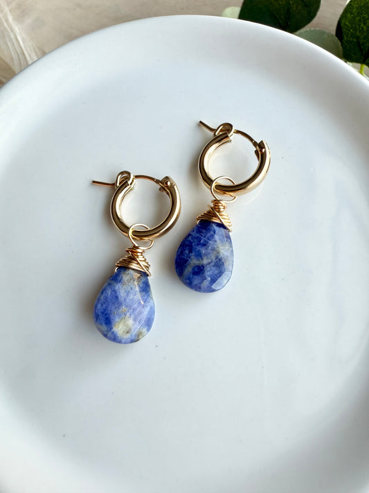 Sodalite Faceted Tear Drop Huggies