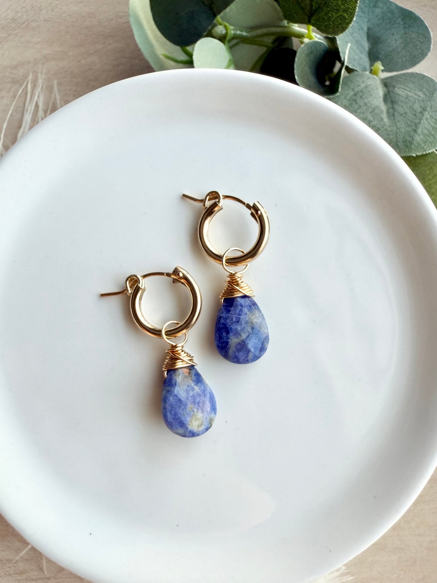 Sodalite Faceted Tear Drop Huggies