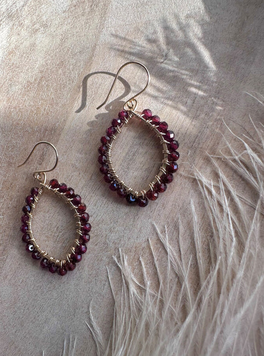 Garnet Small Petal Hoop Earrings