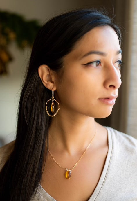 Citrine Faceted Teardrop Necklace