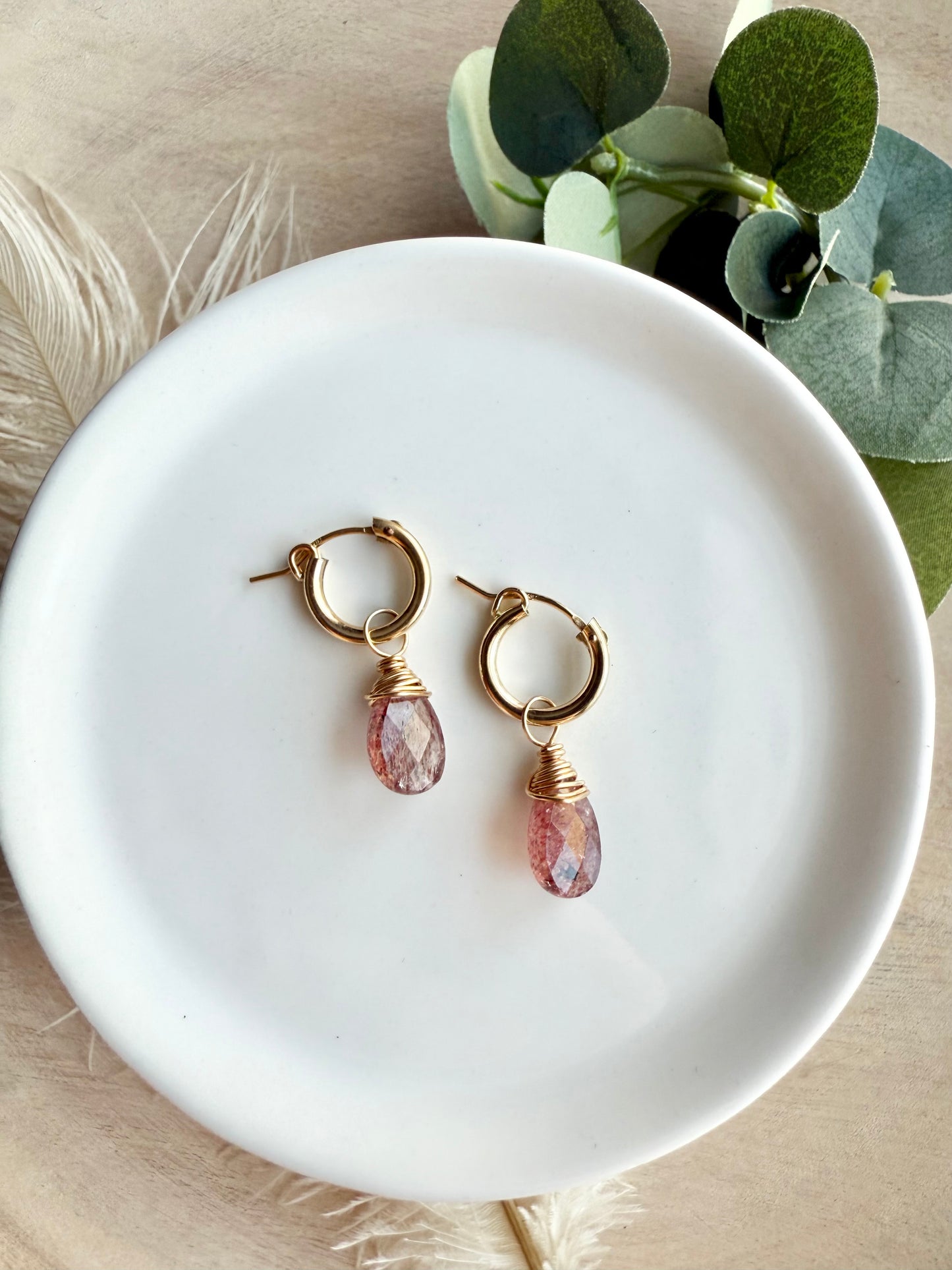 Strawberry Quartz Faceted Tear Drop Huggies