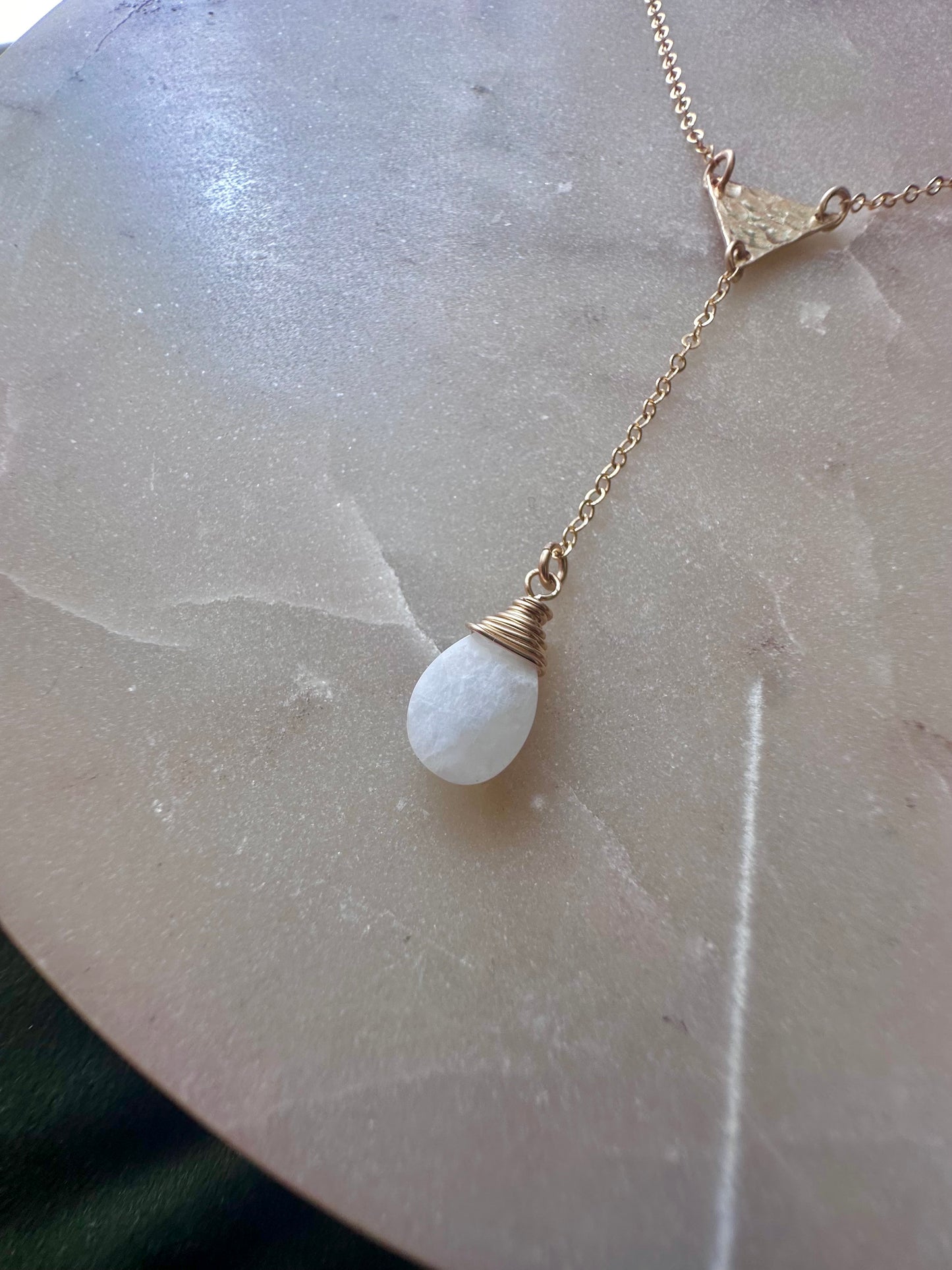 Triangle Moonstone Lariat Necklace