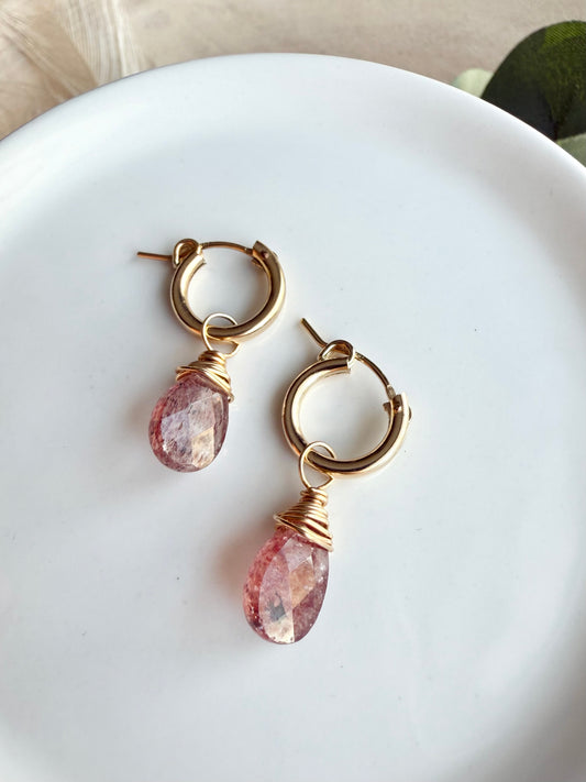 Strawberry Quartz Faceted Tear Drop Huggies