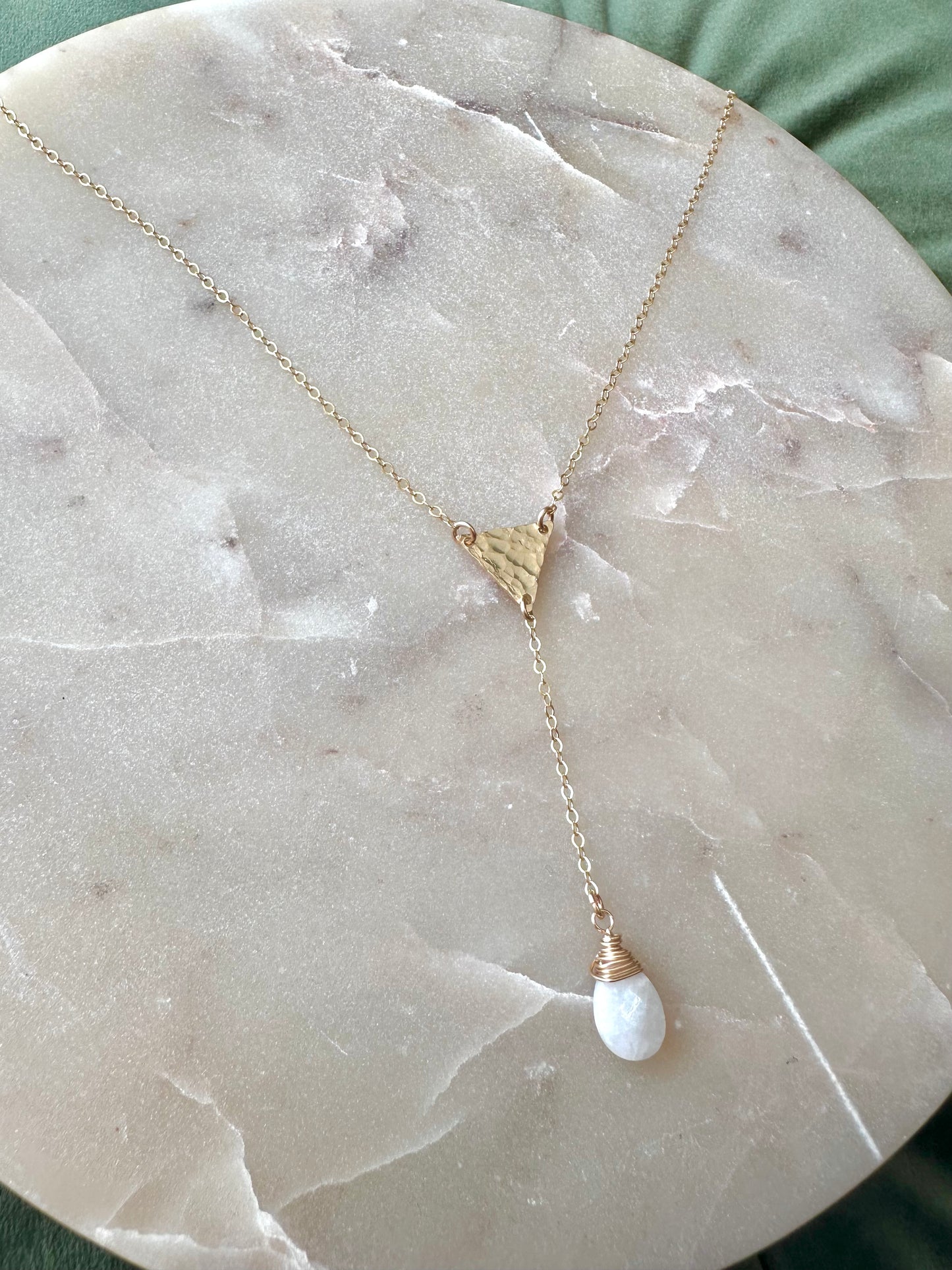 Triangle Moonstone Lariat Necklace