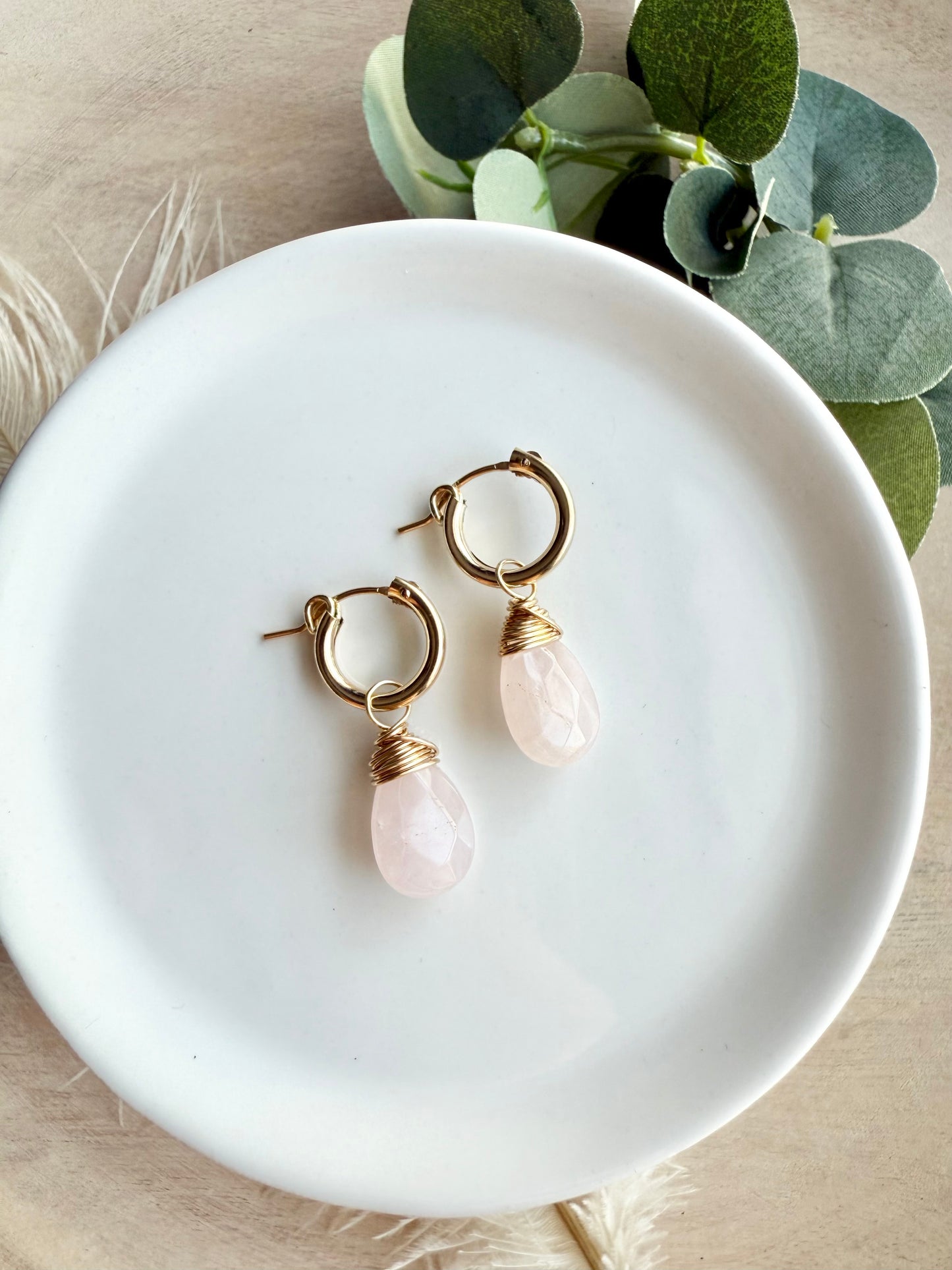 Rose Quartz Faceted Tear Drop Huggies