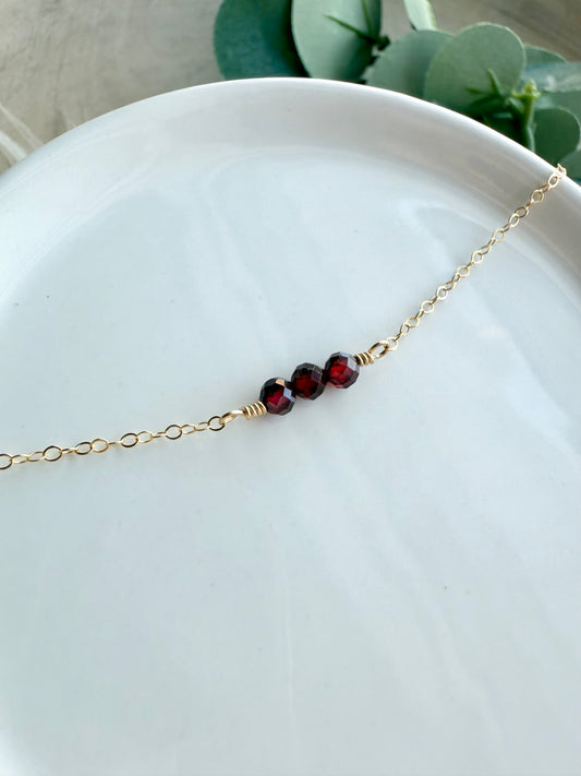 Garnet 3 Stone Necklace