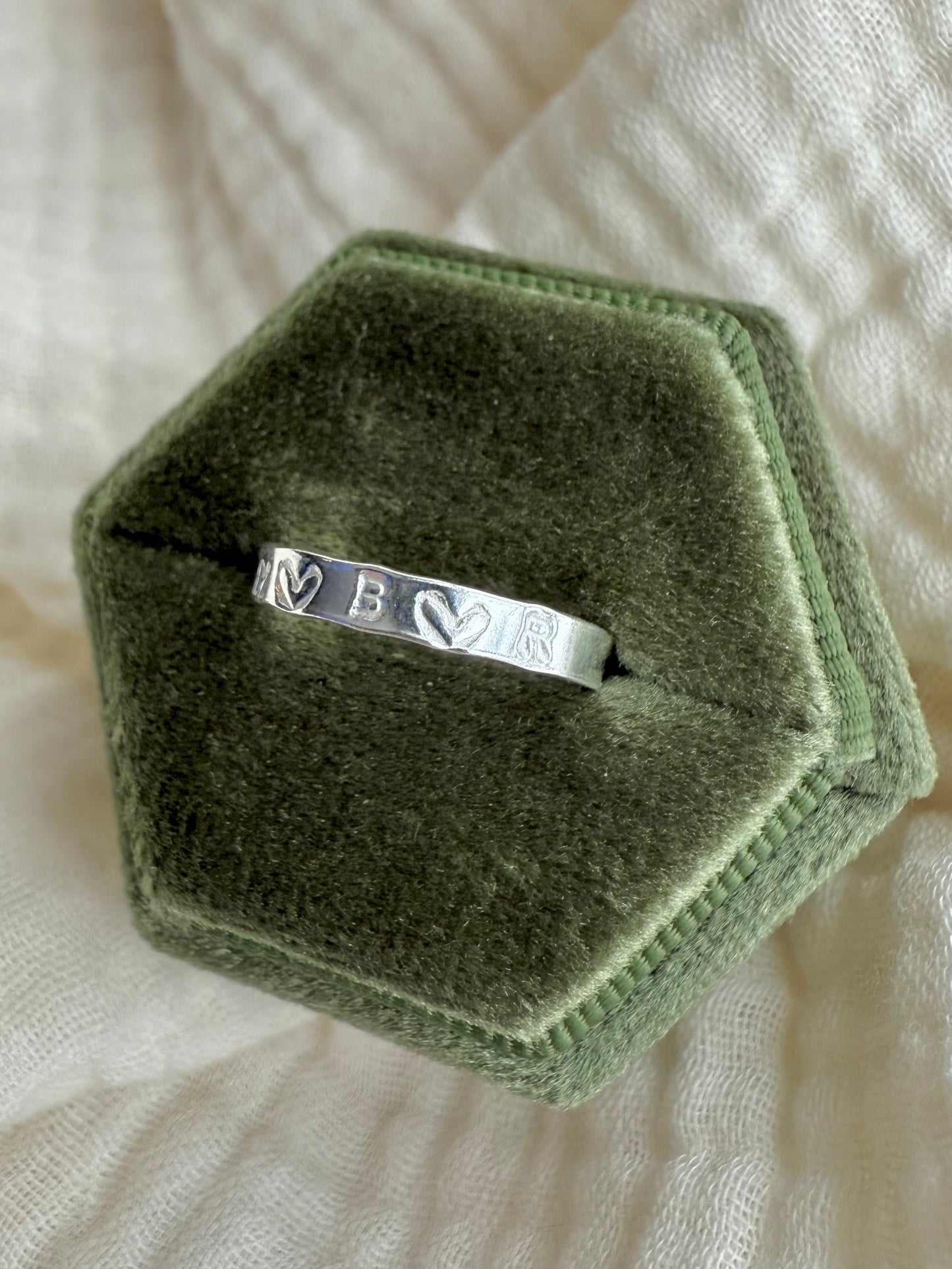 Multiple Initials Heart Flat Ring