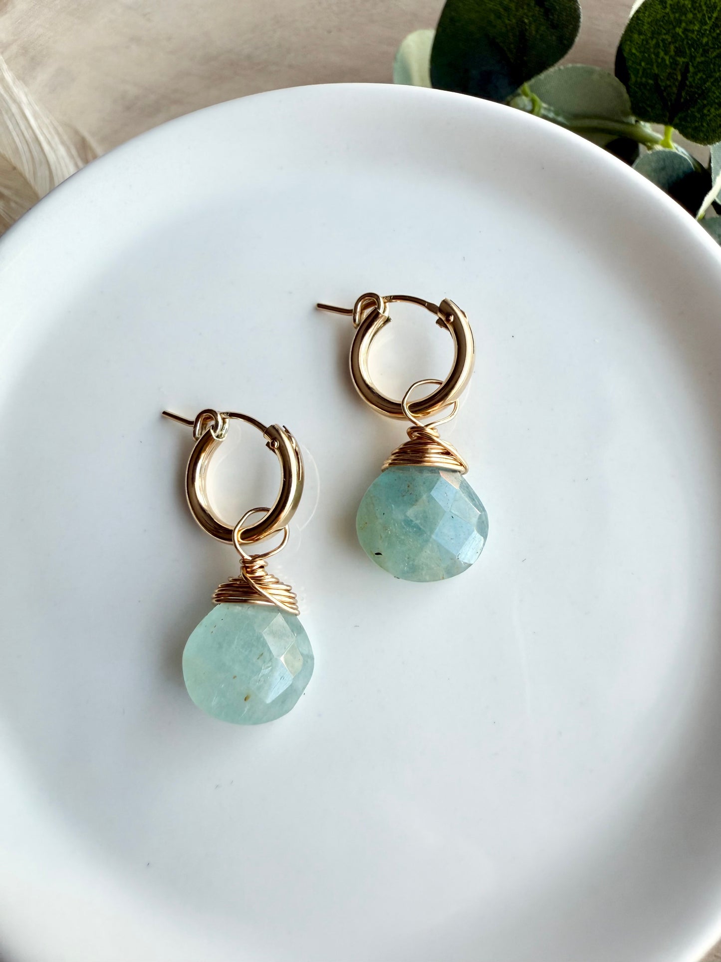 Aquamarine Faceted Tear Drop Huggies