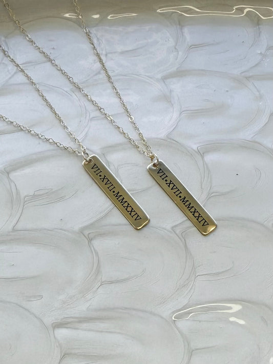 Roman Numerals Vertical Small Bar Necklace