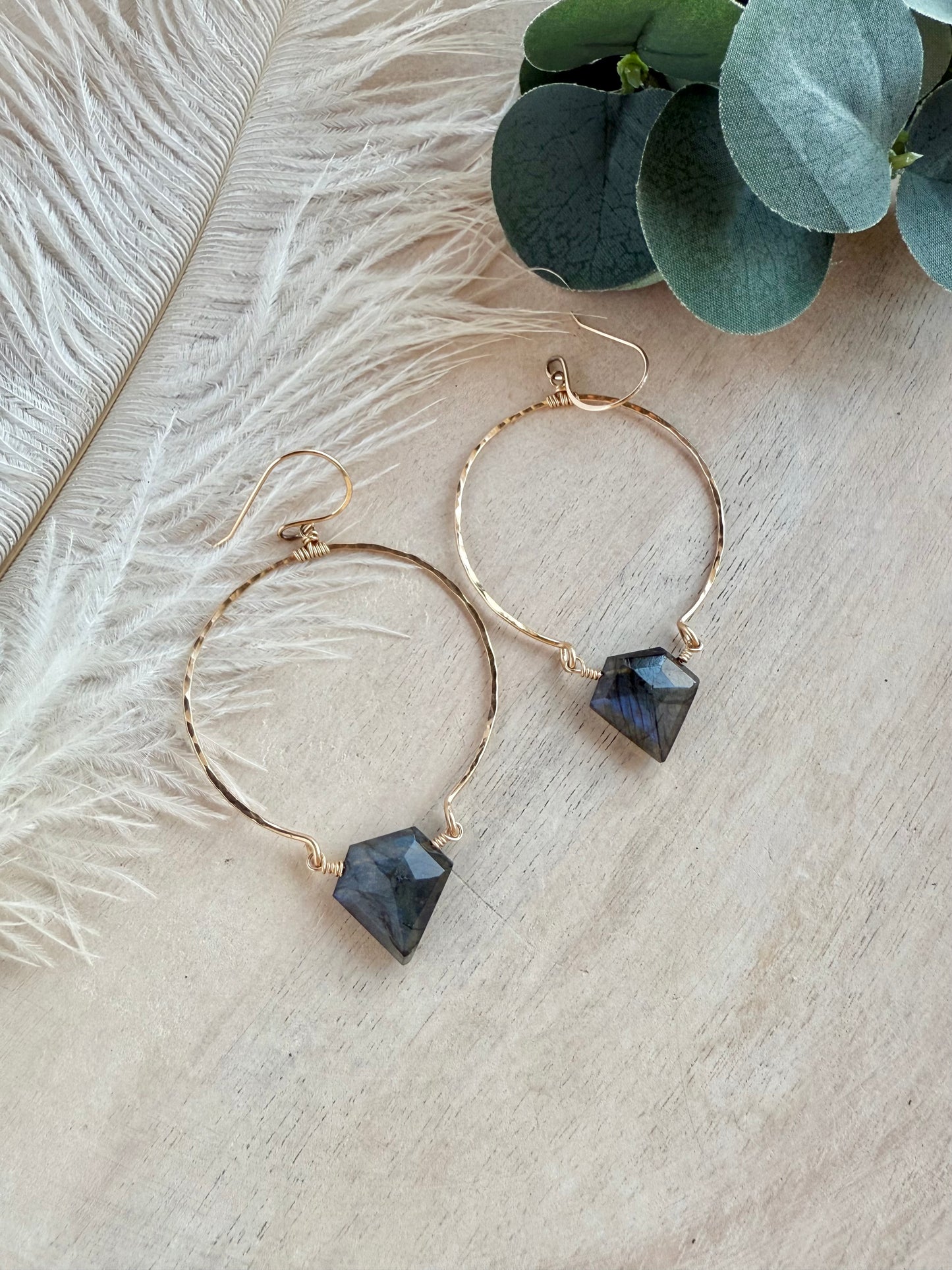 Labradorite Large Hoop Earrings