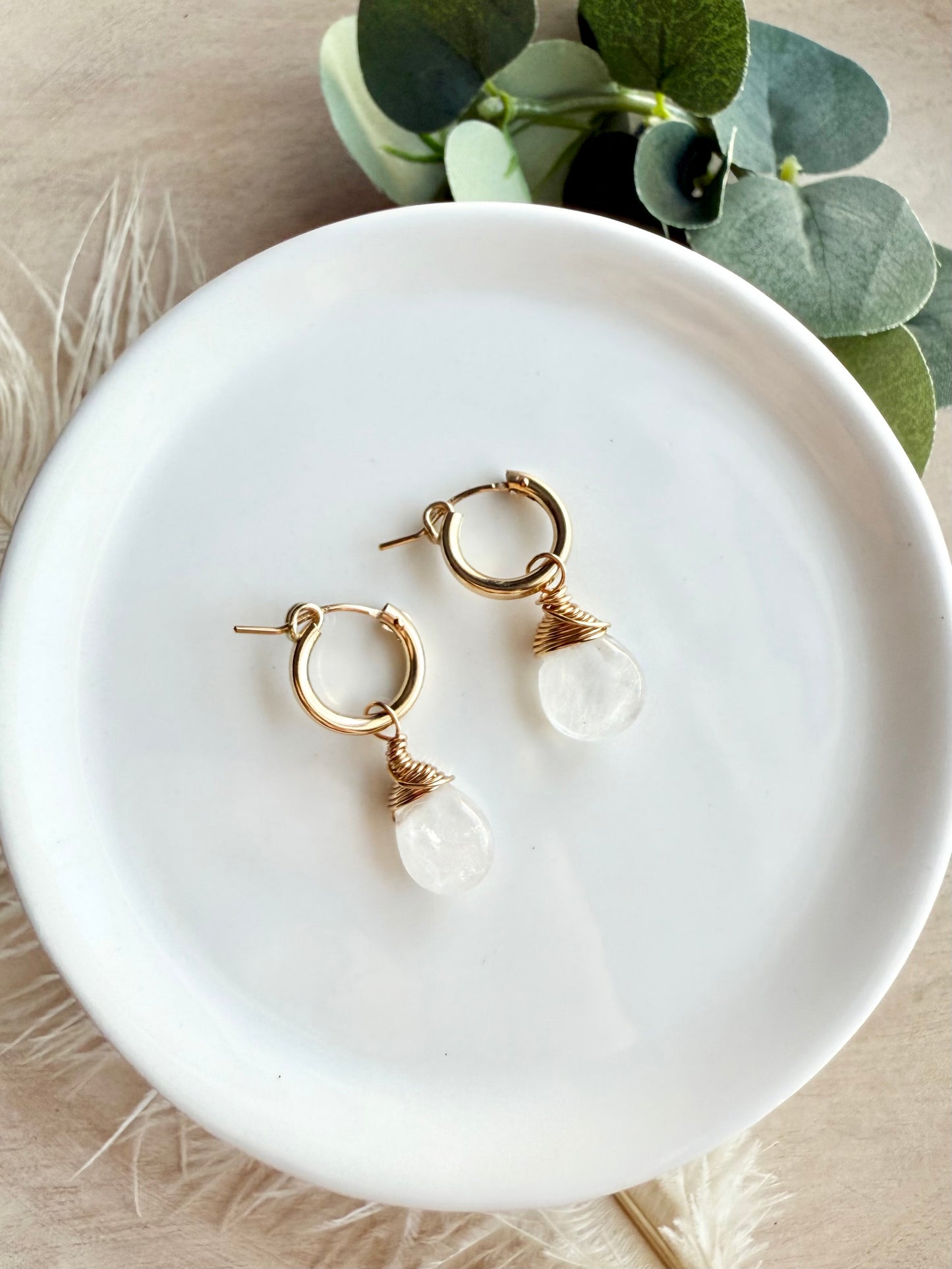 Clear Quartz Faceted Tear Drop Huggies