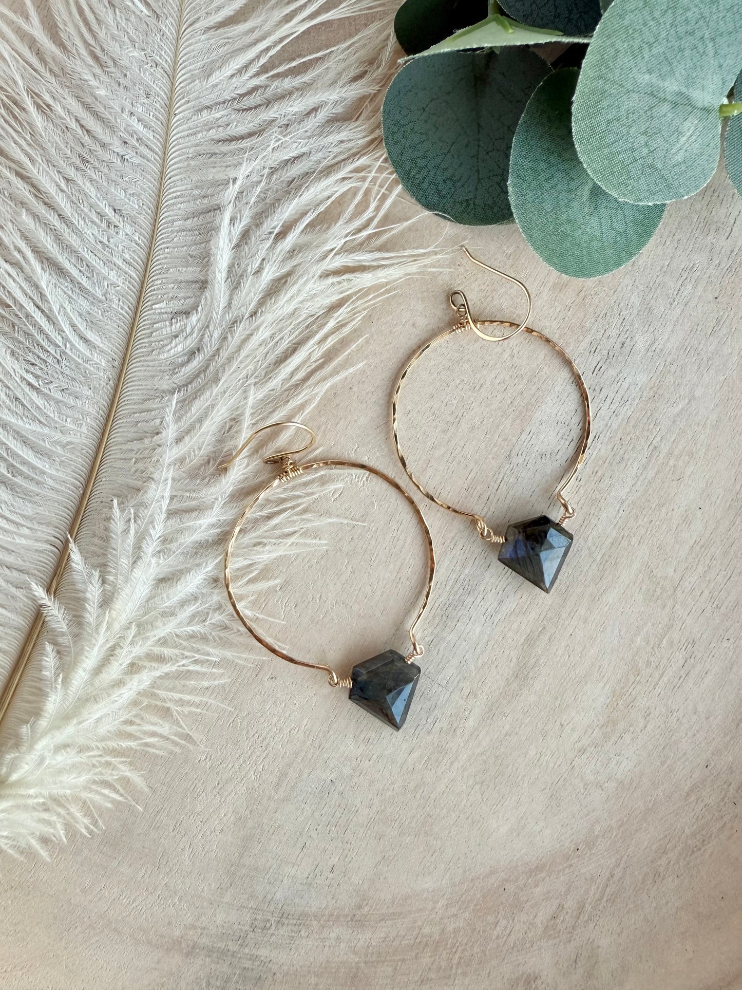 Labradorite Large Hoop Earrings