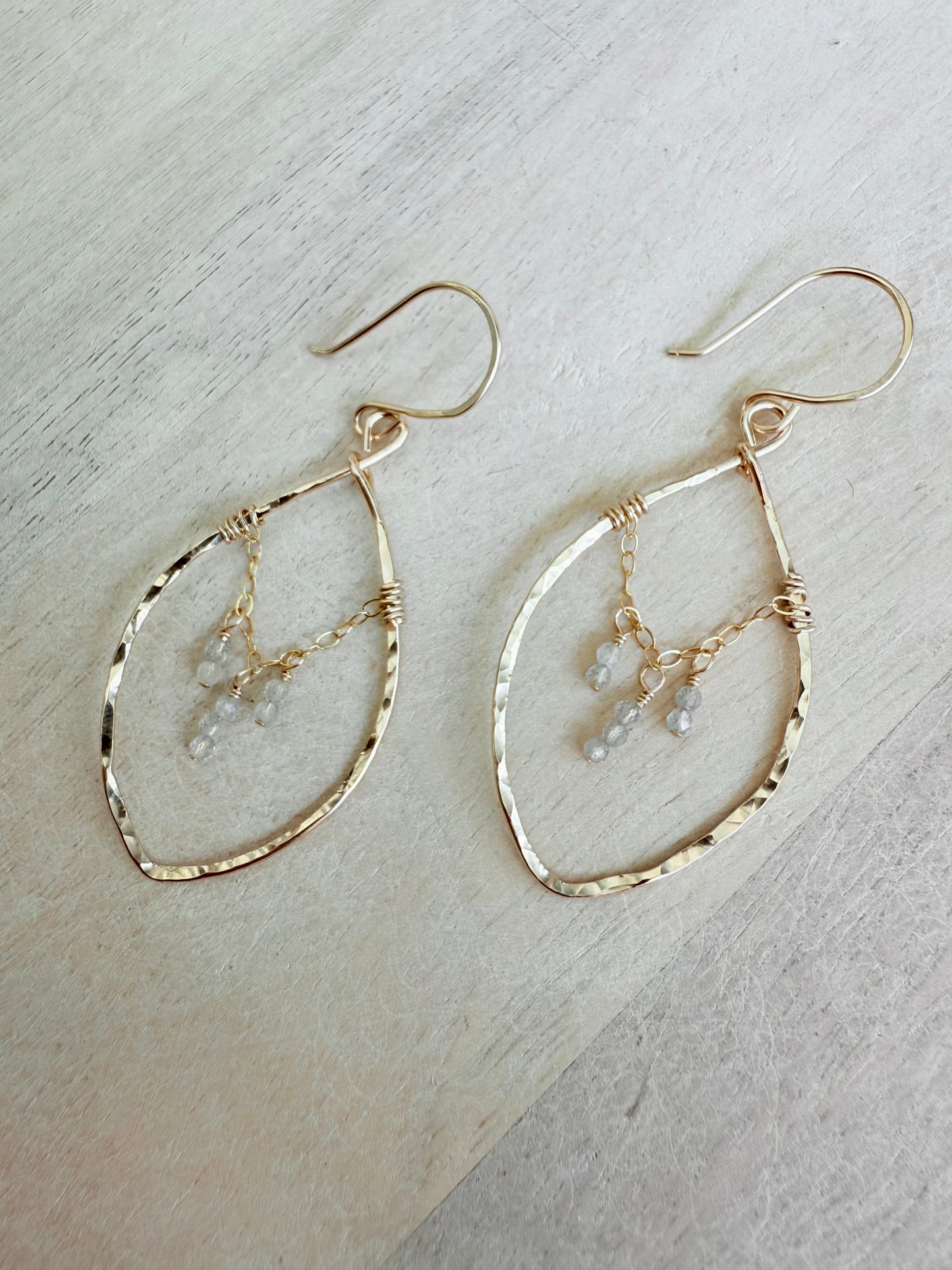 Dainty Labradorite Petal Hoops
