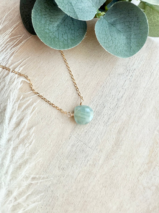Aquamarine Faceted Tear Drop Necklace