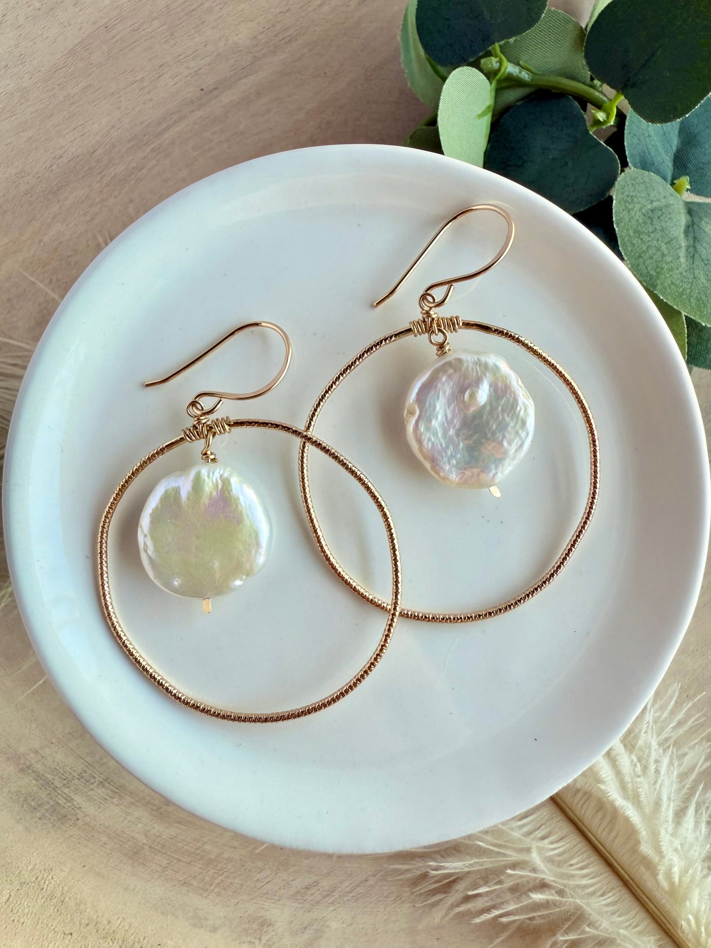 Baroque Pearl Large Sparkle Hoop Earrings
