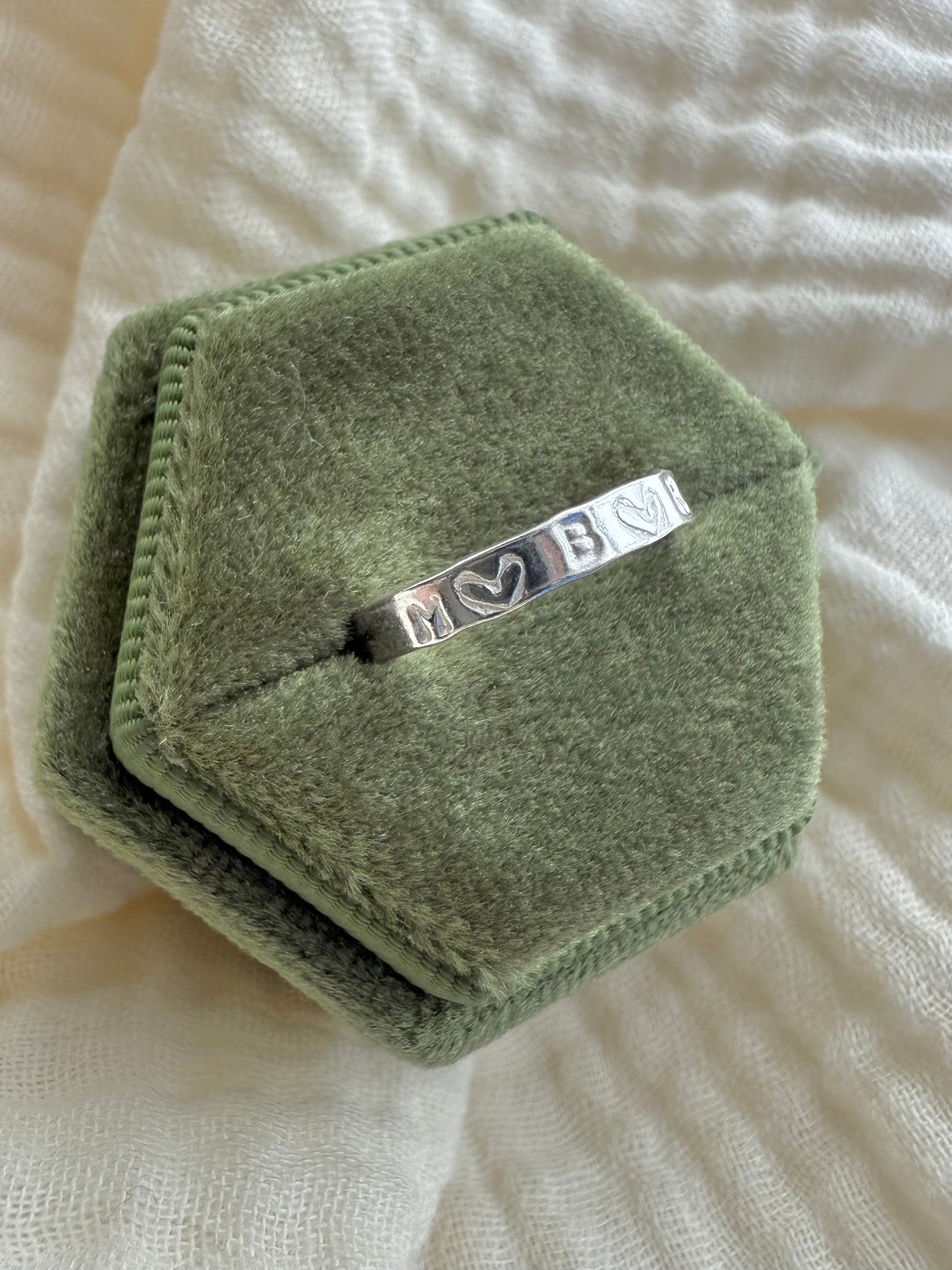 Multiple Initials Heart Flat Ring