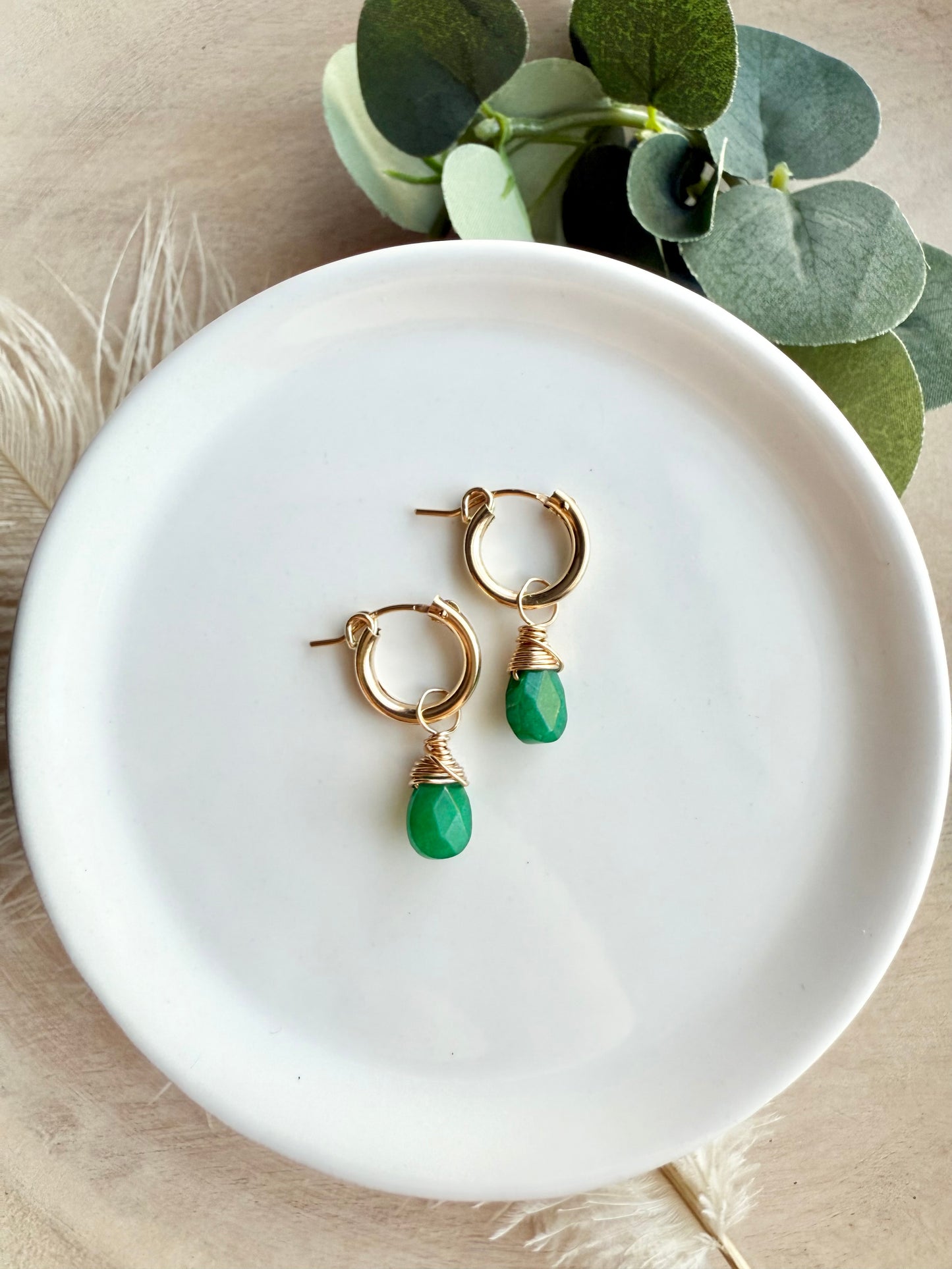 Green Jade Faceted Tear Drop Huggies