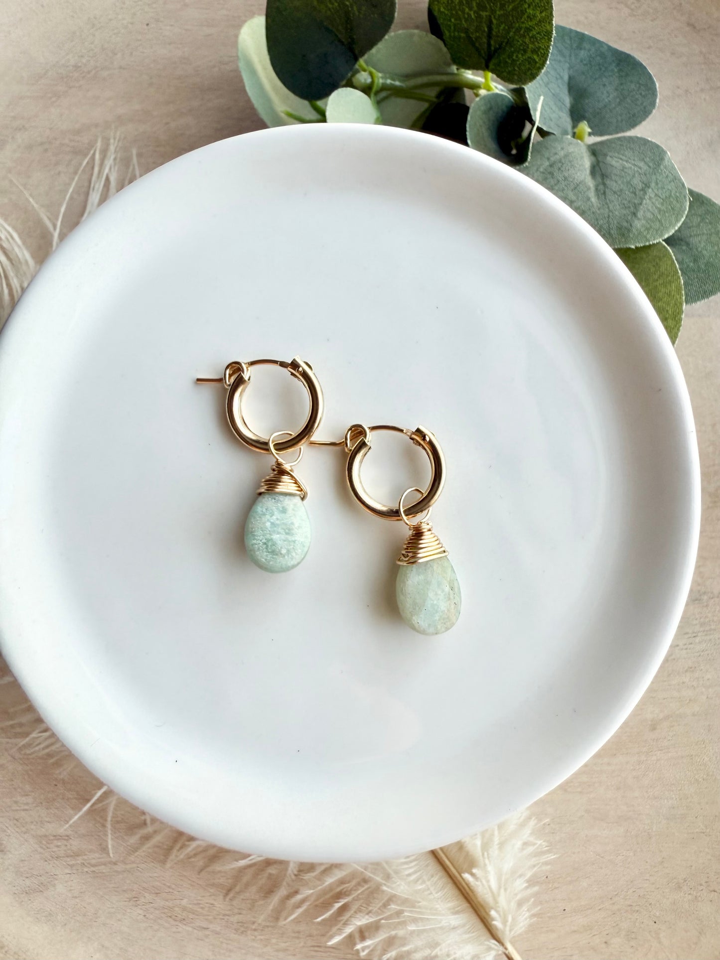 Amazonite Faceted Tear Drop Huggies