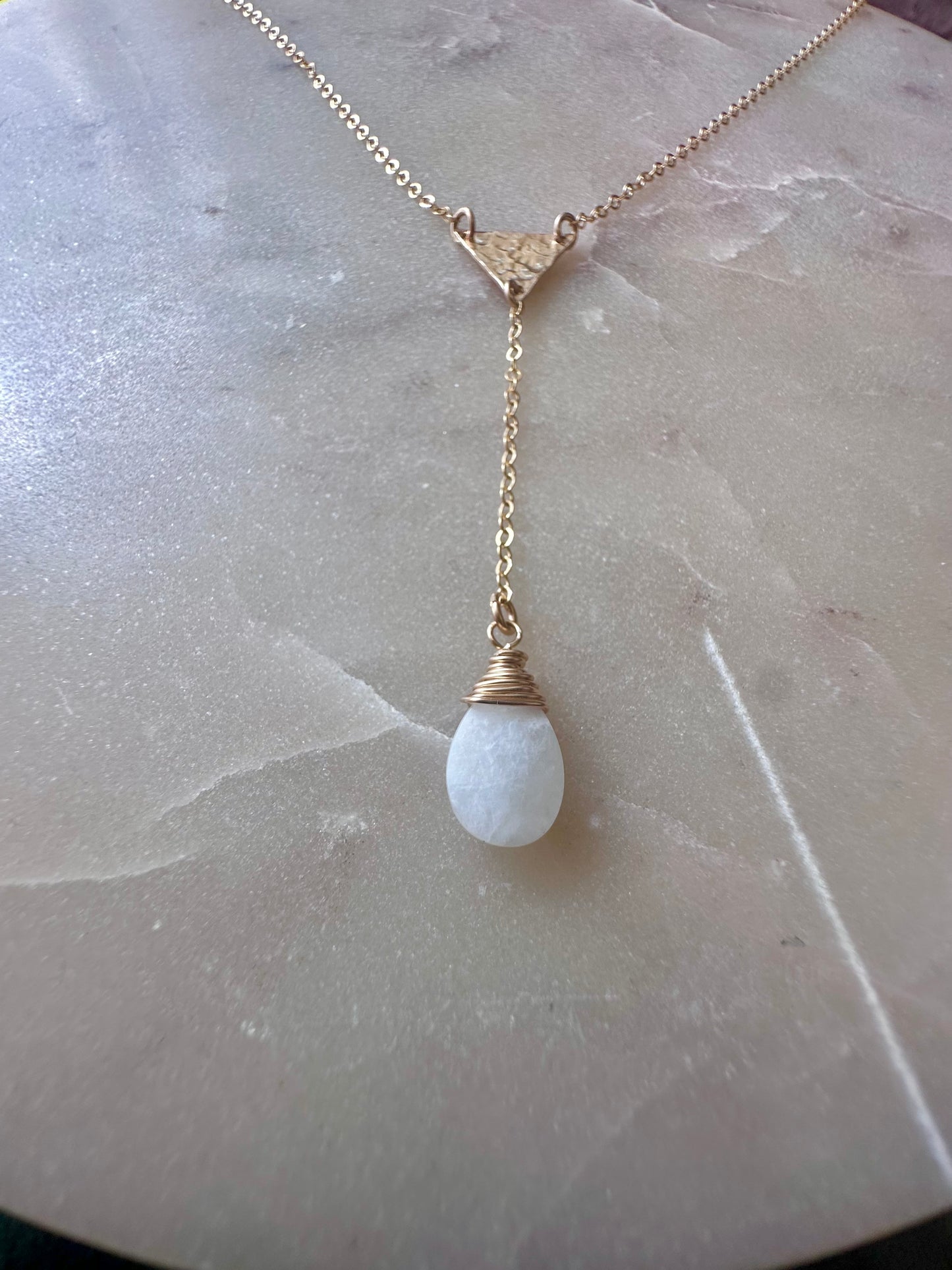 Triangle Moonstone Lariat Necklace