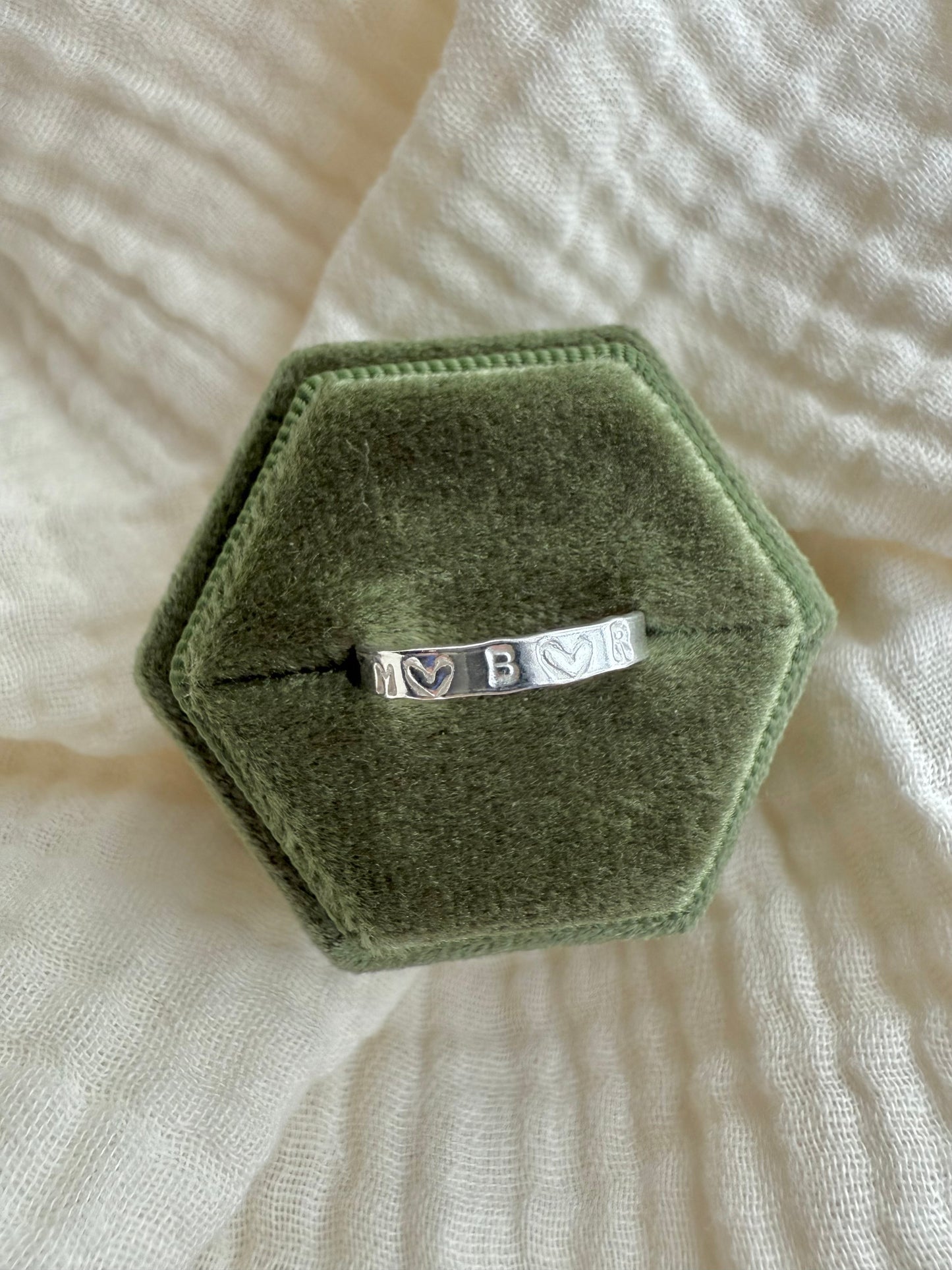 Multiple Initials Heart Flat Ring