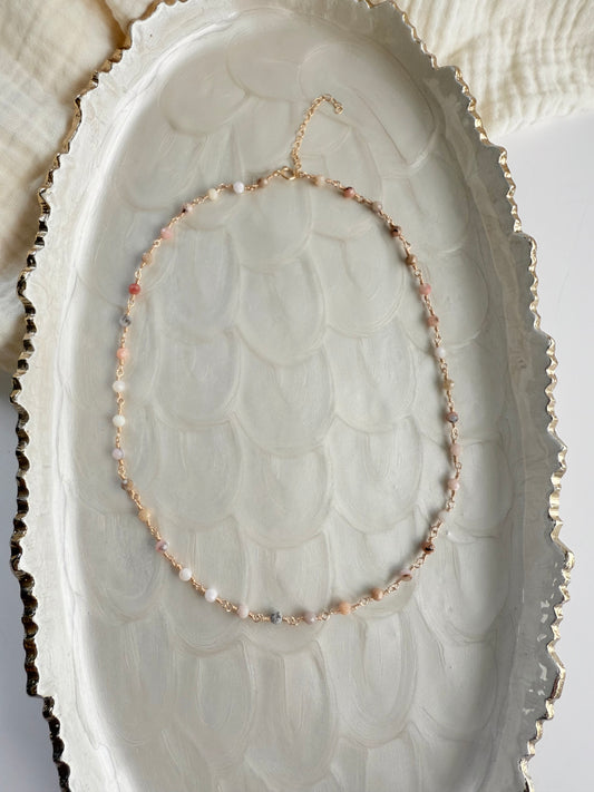 Pink Opal Beaded Station Necklace