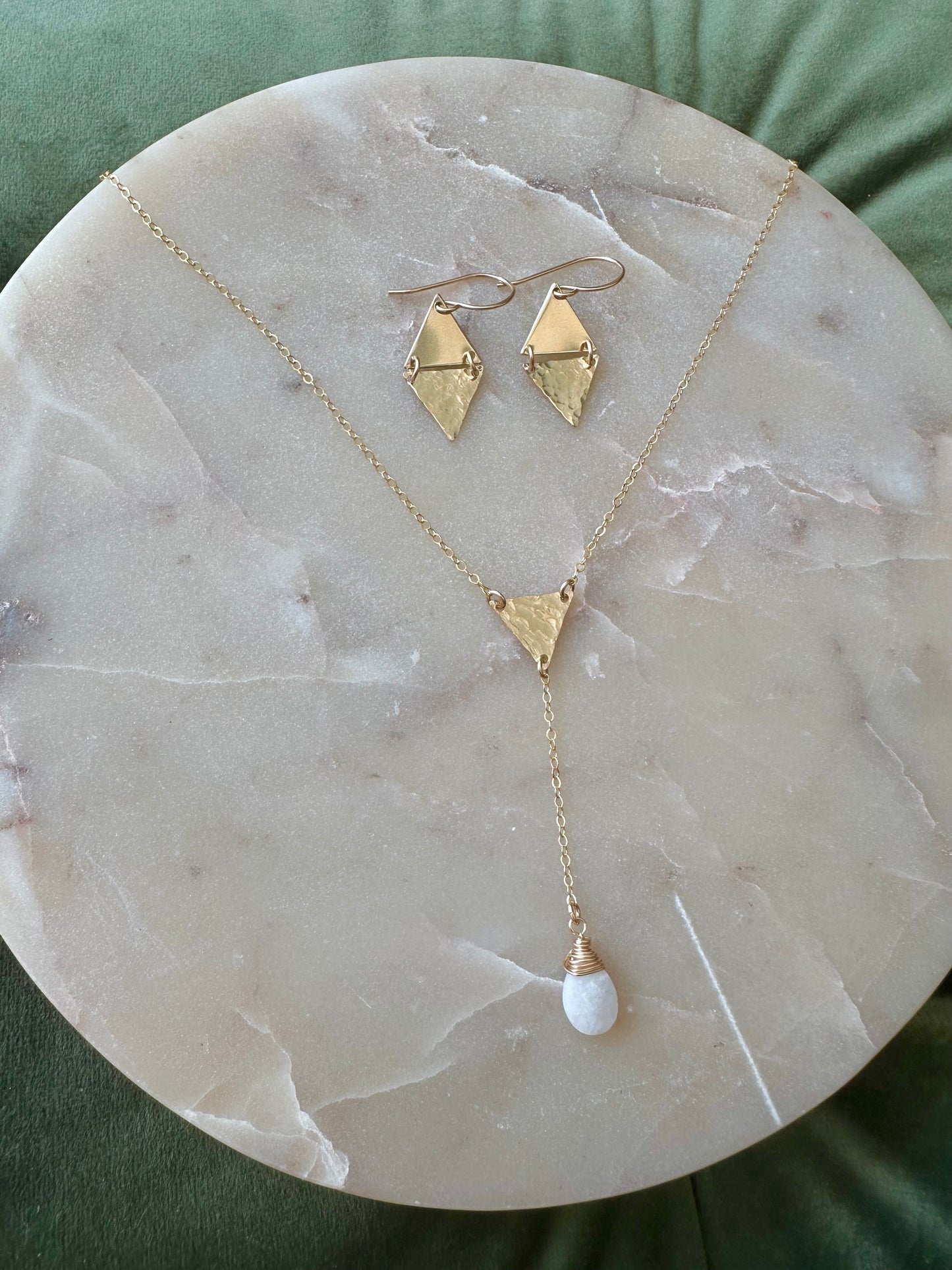Triangle Moonstone Lariat Necklace