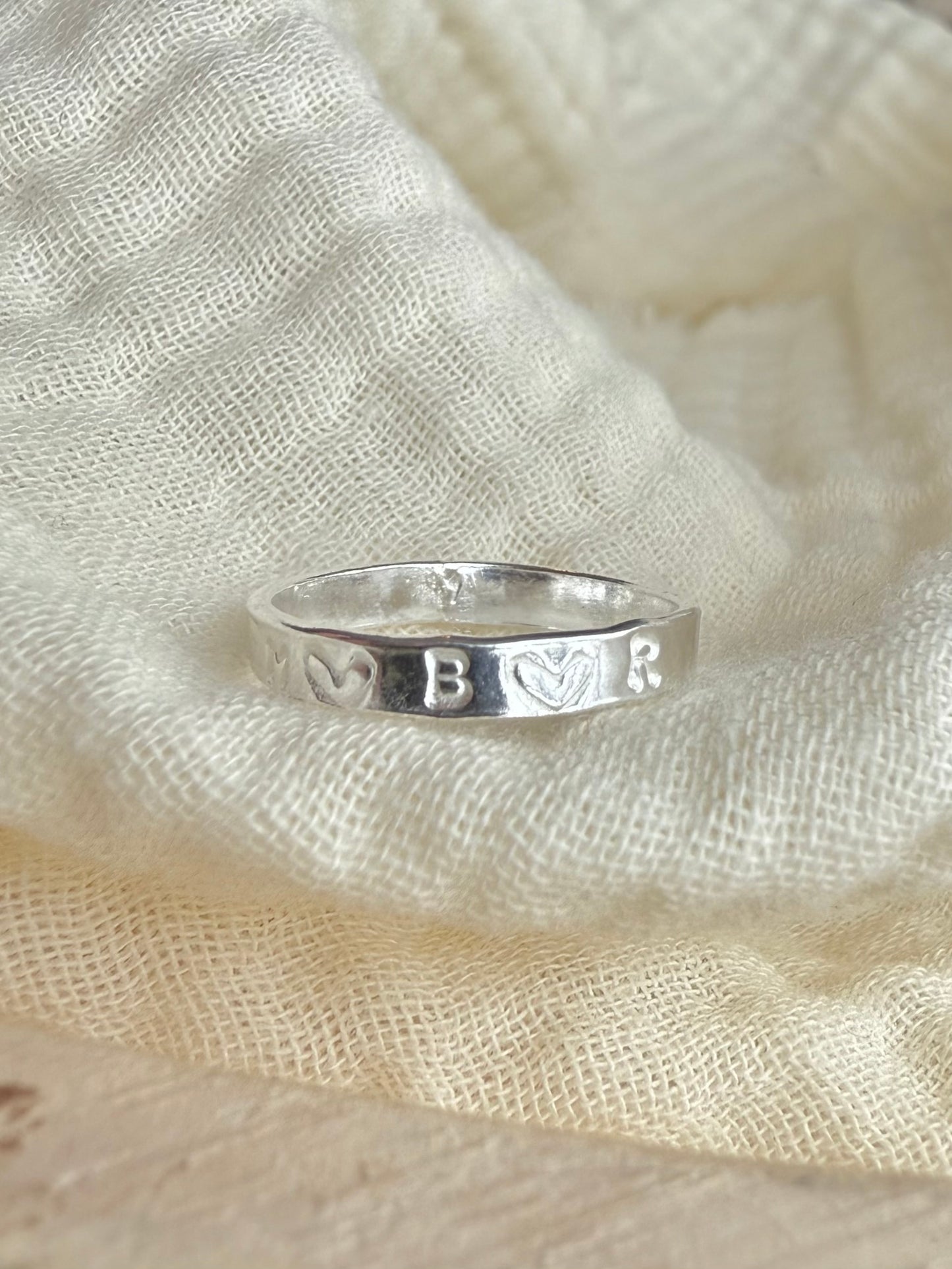 Multiple Initials Heart Flat Ring