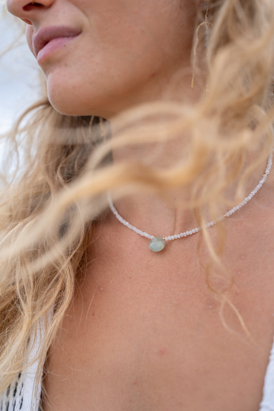 Moonstone & Aquamarine Beaded Necklace