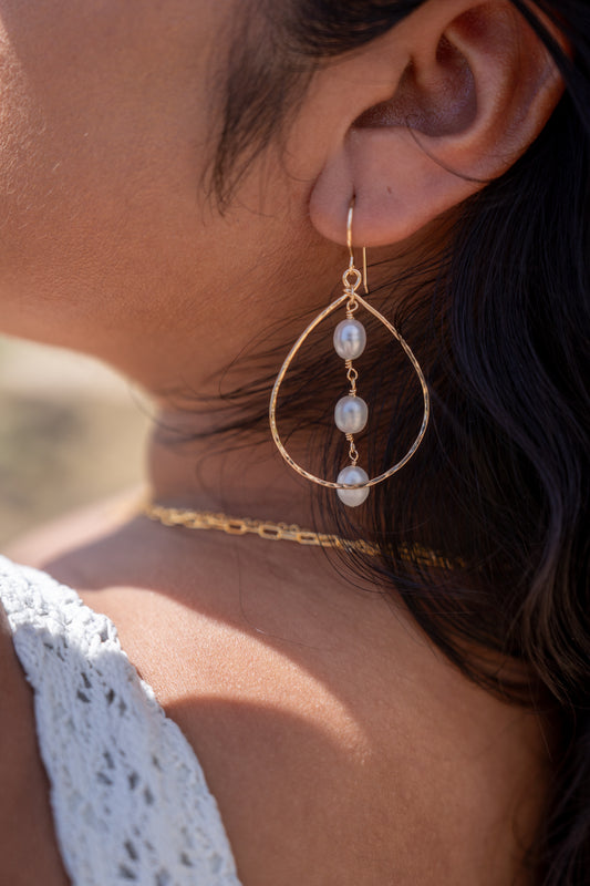 Freshwater Pearl Large Tear Drop Hoop Earrings