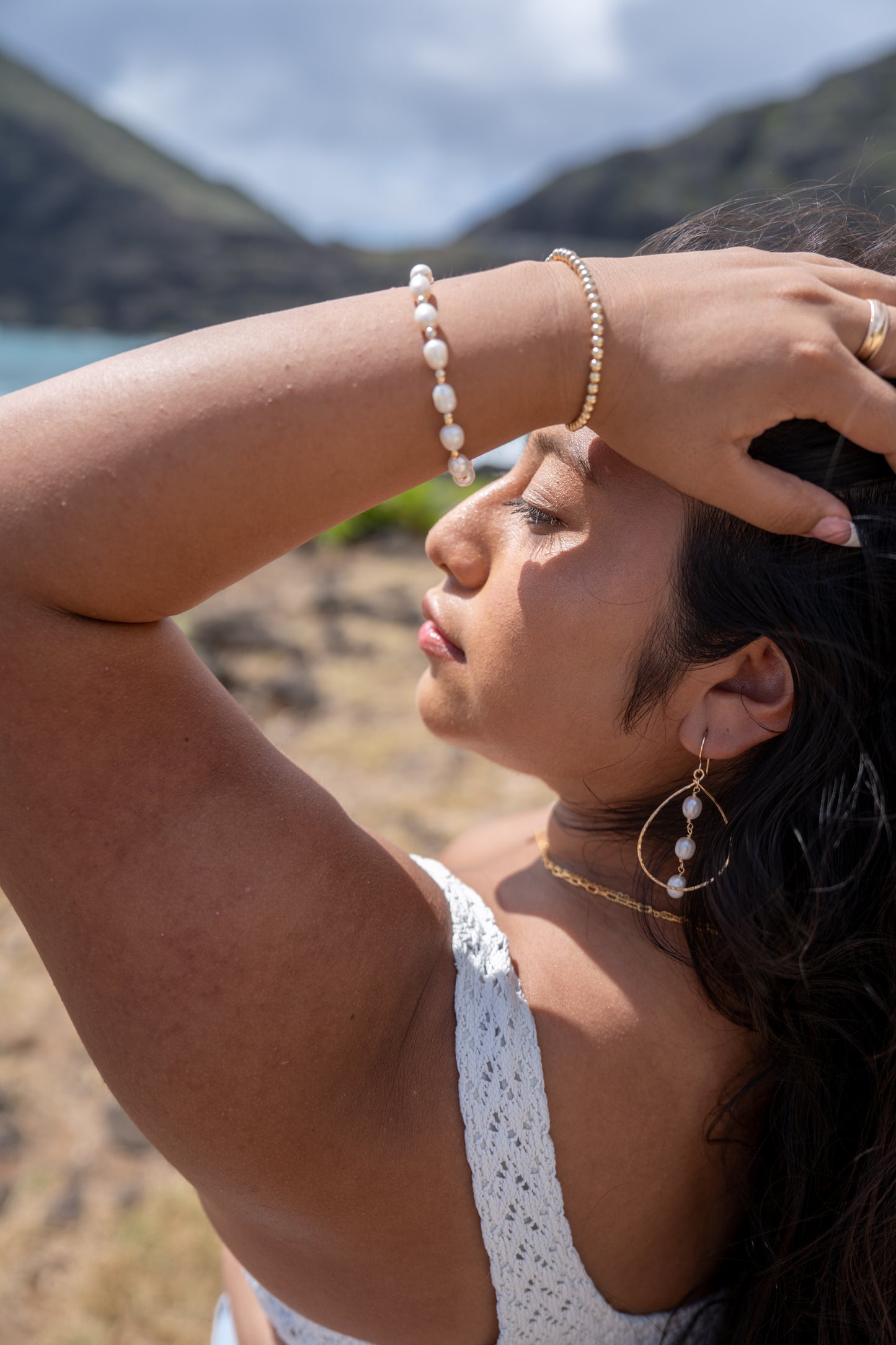 Freshwater Pearl Large Tear Drop Hoop Earrings