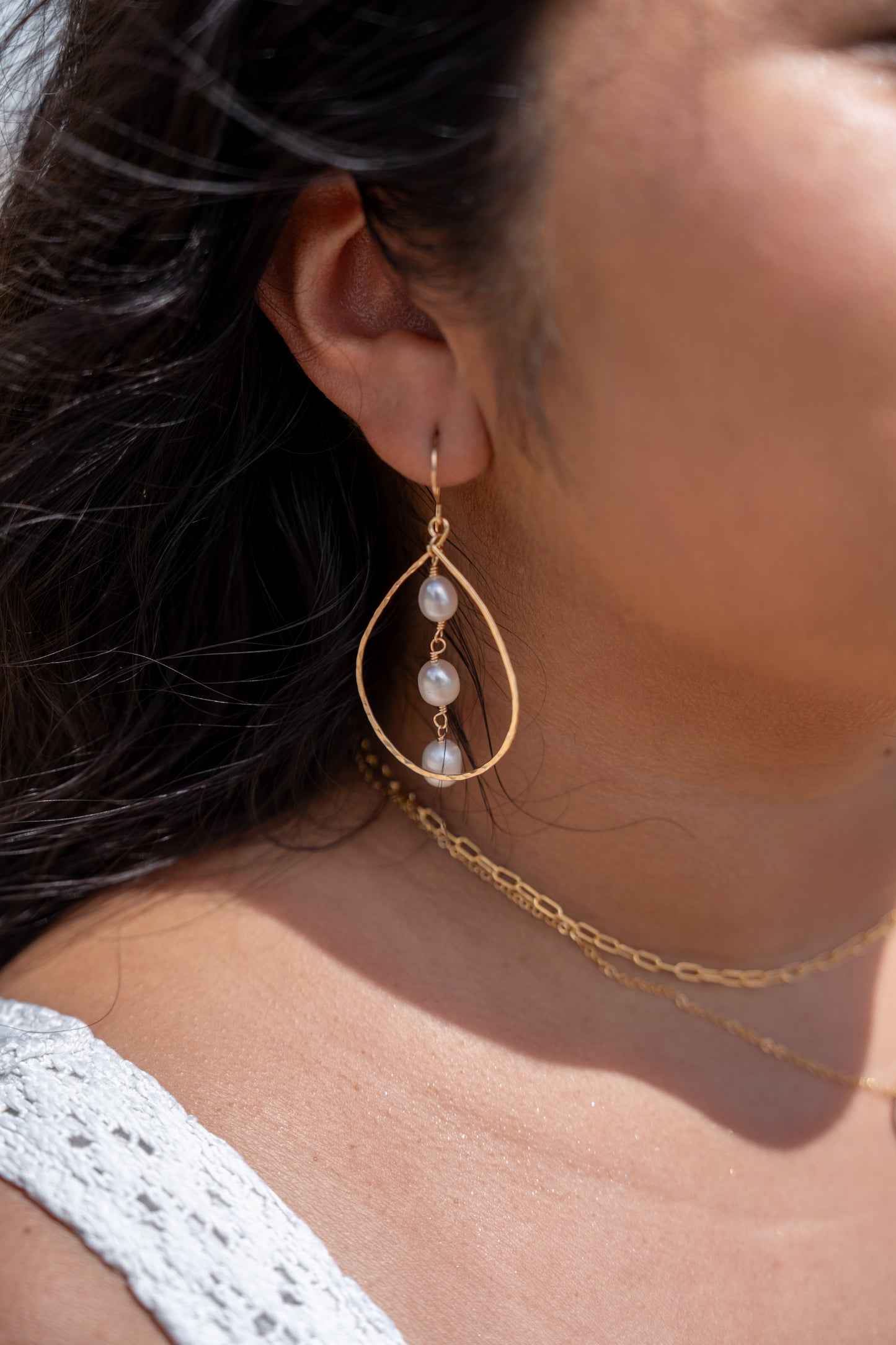 Freshwater Pearl Large Tear Drop Hoop Earrings