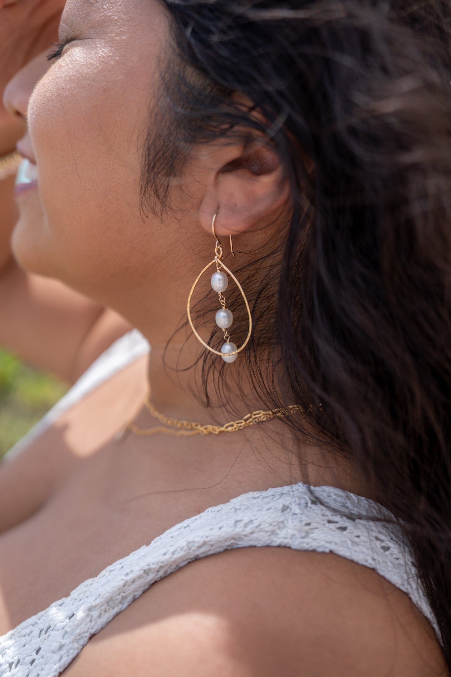 Freshwater Pearl Large Tear Drop Hoop Earrings