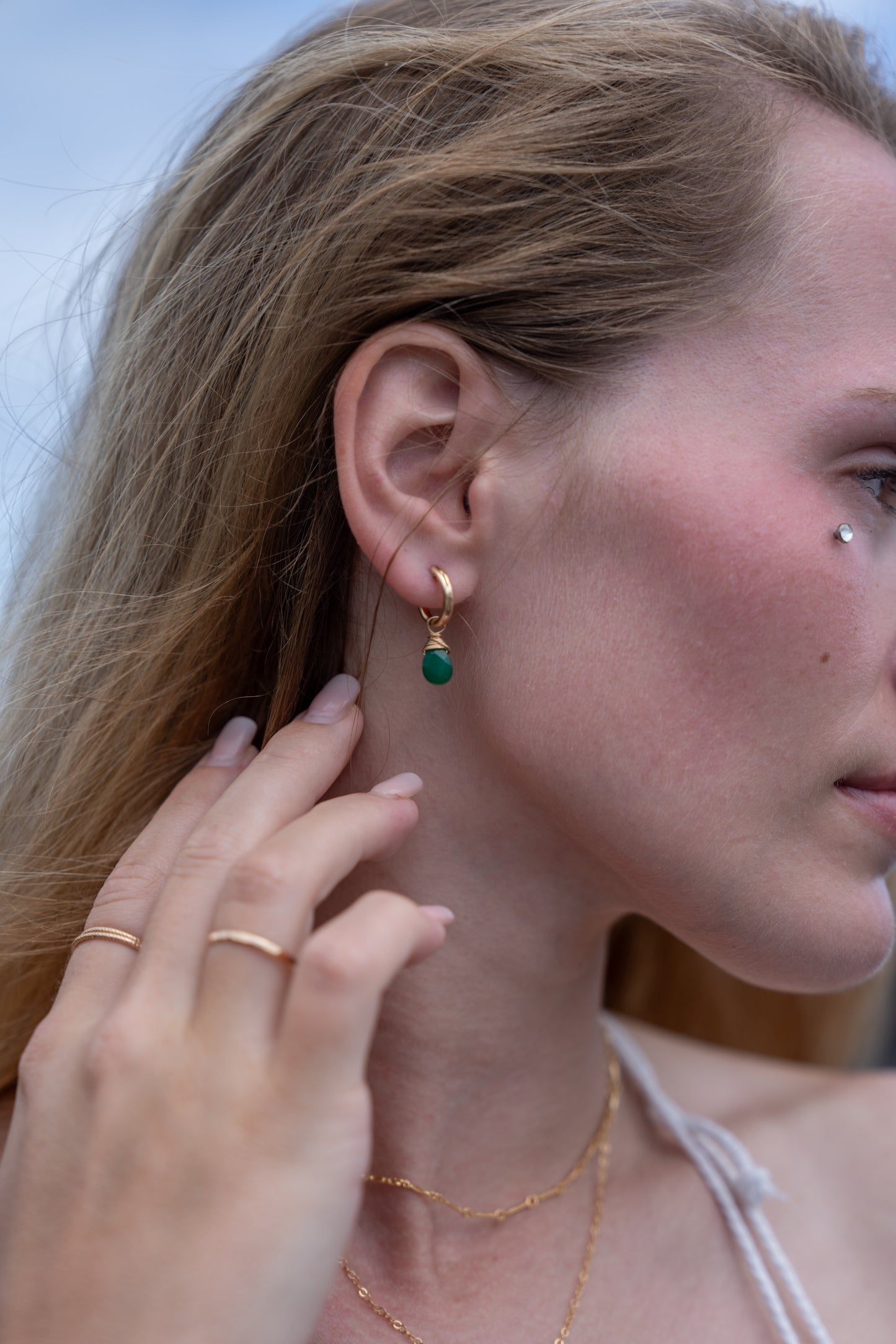 Green Jade Faceted Tear Drop Huggies
