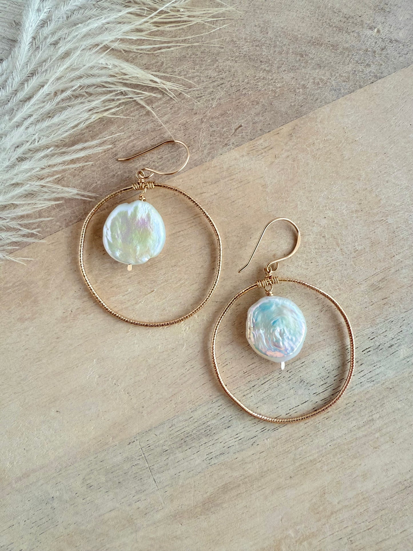 Baroque Pearl Large Sparkle Hoop Earrings