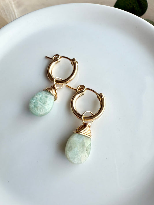 Amazonite Faceted Tear Drop Huggies