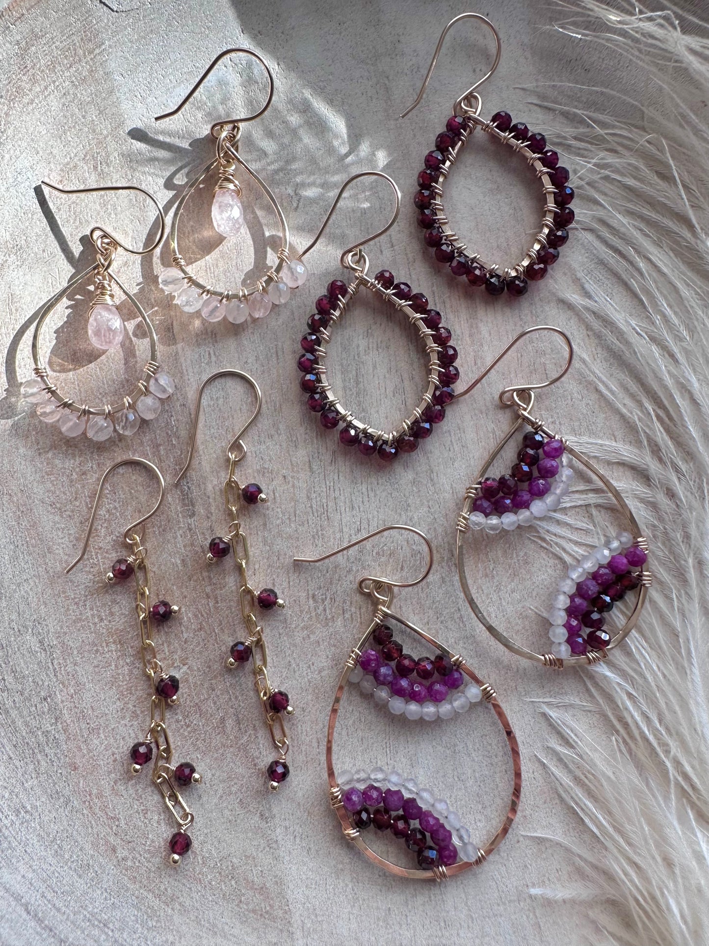 Rose Quartz Small Tear Drop Hoop Earrings