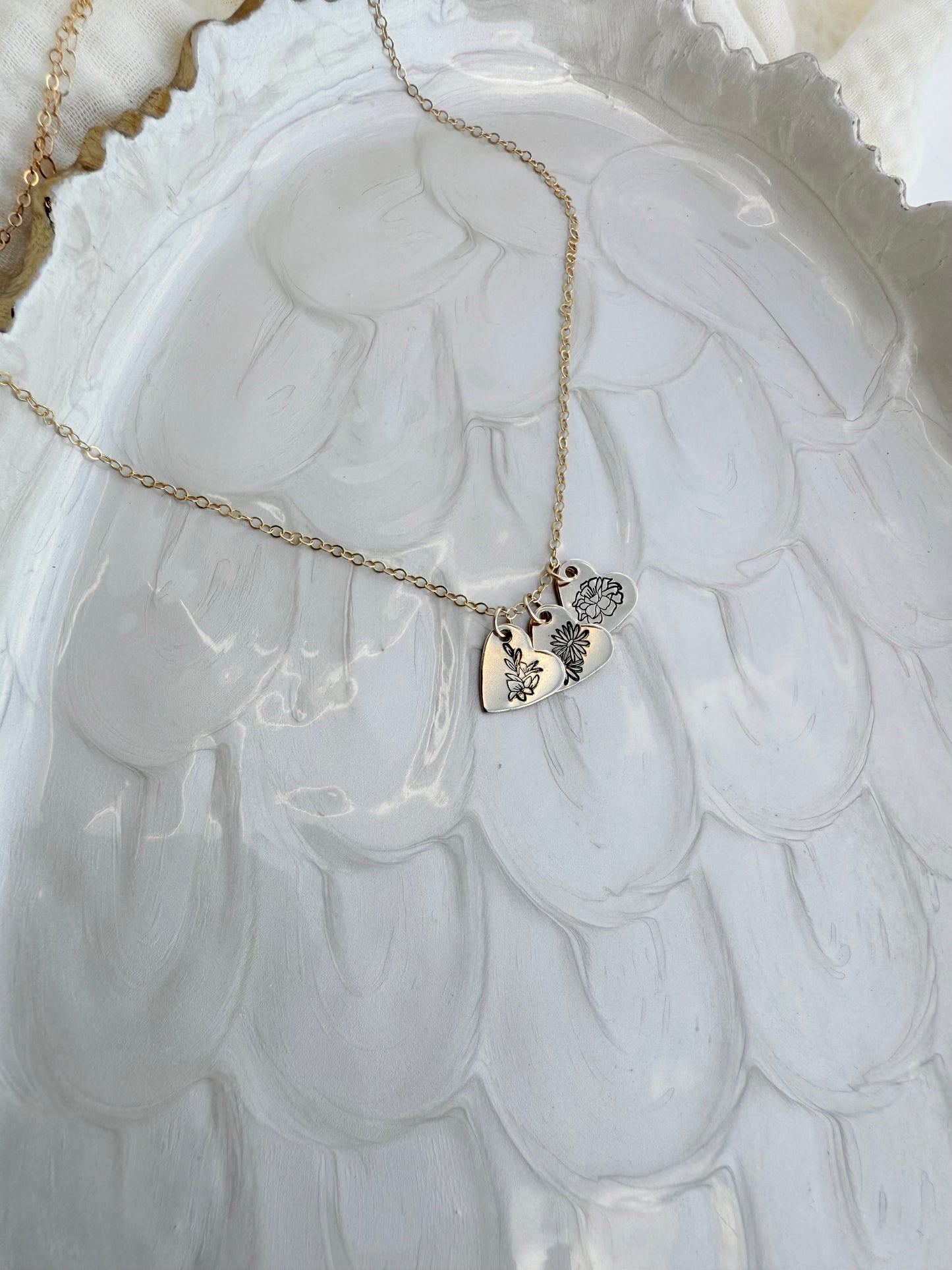 Multiple Hearts Birth Flower Necklace