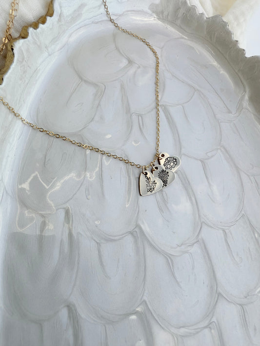 Multiple Hearts Birth Flower Necklace