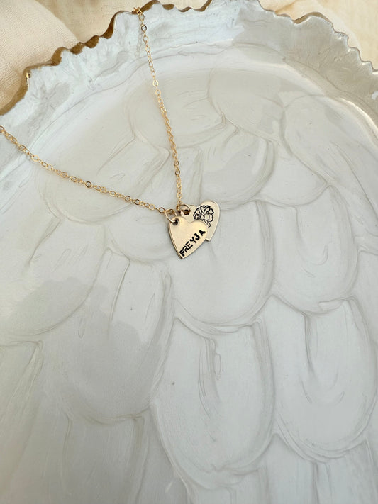 Name + Birth Flower Heart Necklace