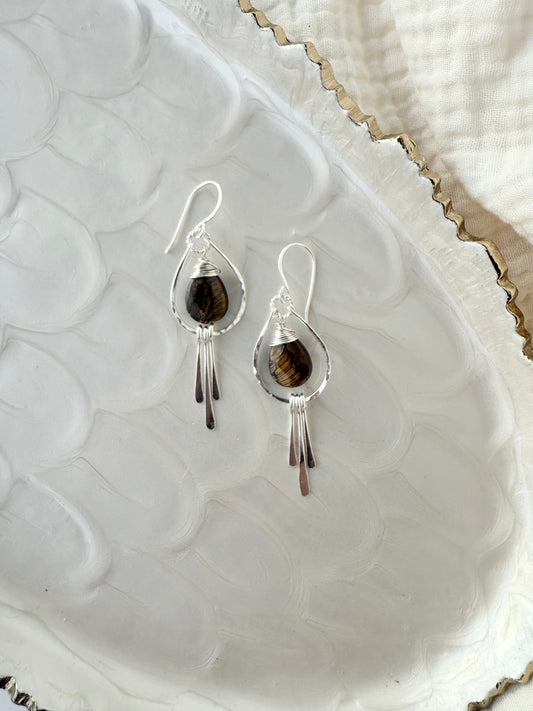 Tiger's Eye Tear drop Fringe Earrings