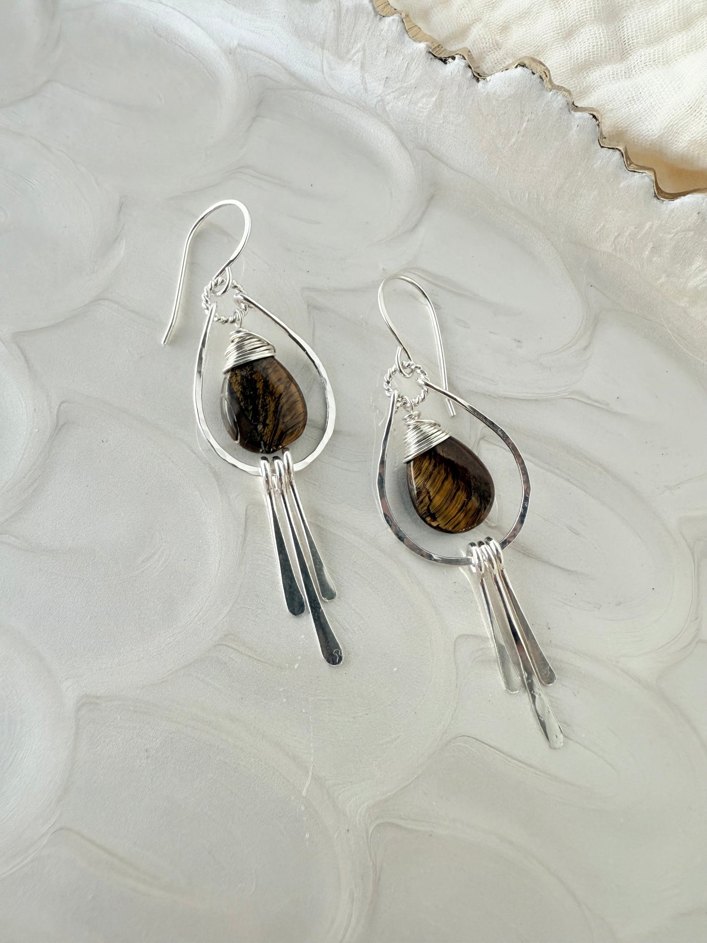 Tiger's Eye Tear drop Fringe Earrings