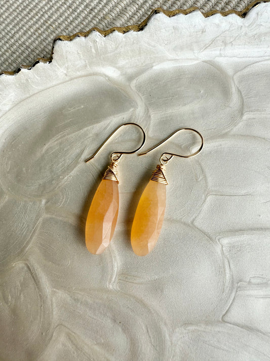 Peach Moonstone Tear Drop Earrings