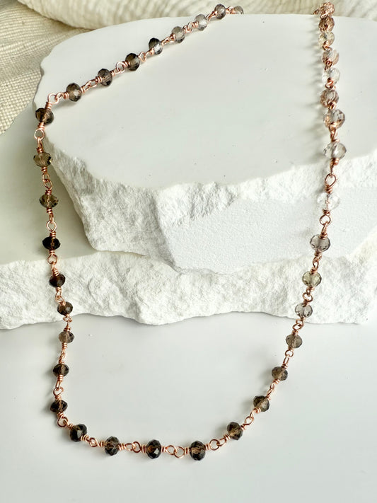 Smokey Quartz Beaded Station Necklace