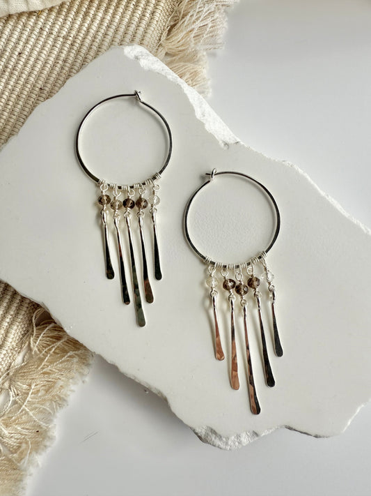 Smokey Quartz Fringe Hoops