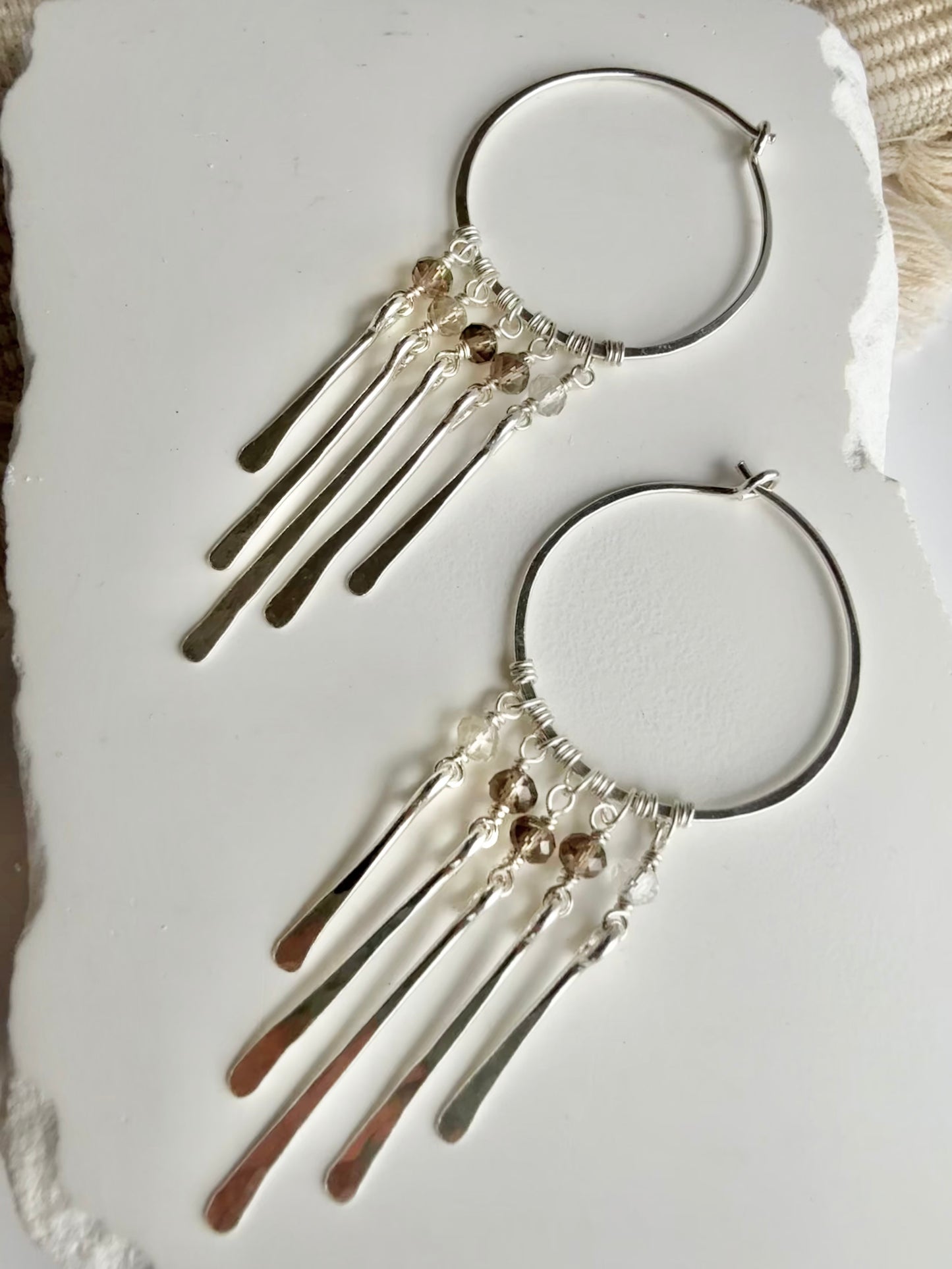 Smokey Quartz Fringe Hoops