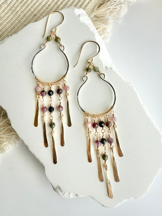 Tourmaline Mixed Metal Chandelier Earrings