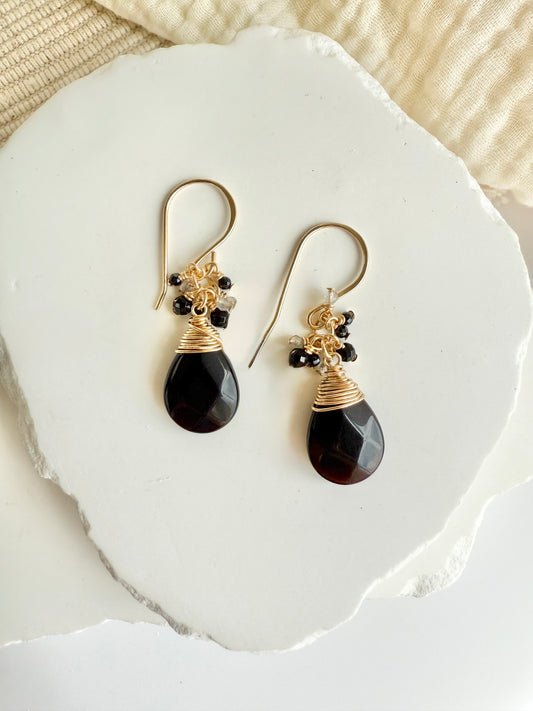 Onyx Cluster Dangle Earrings