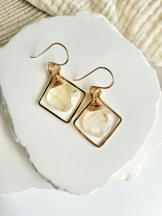 Golden Rutile Quartz Frame Earrings