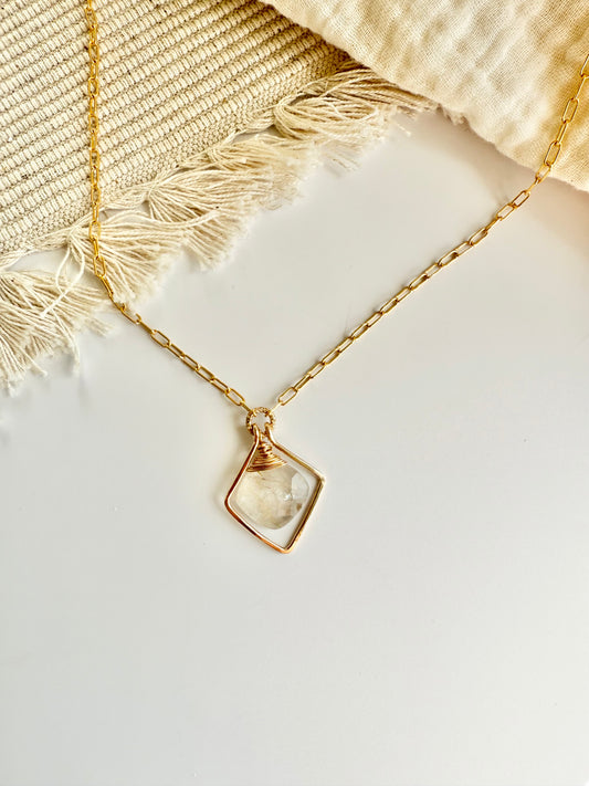 Golden Rutile Quartz Frame Necklace
